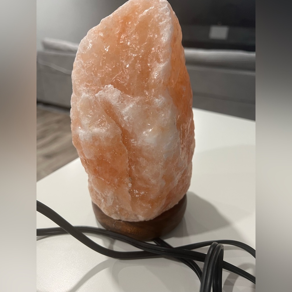 Solid Himalayan Salt Lamp on Wooden Base - Natural Orange Glow